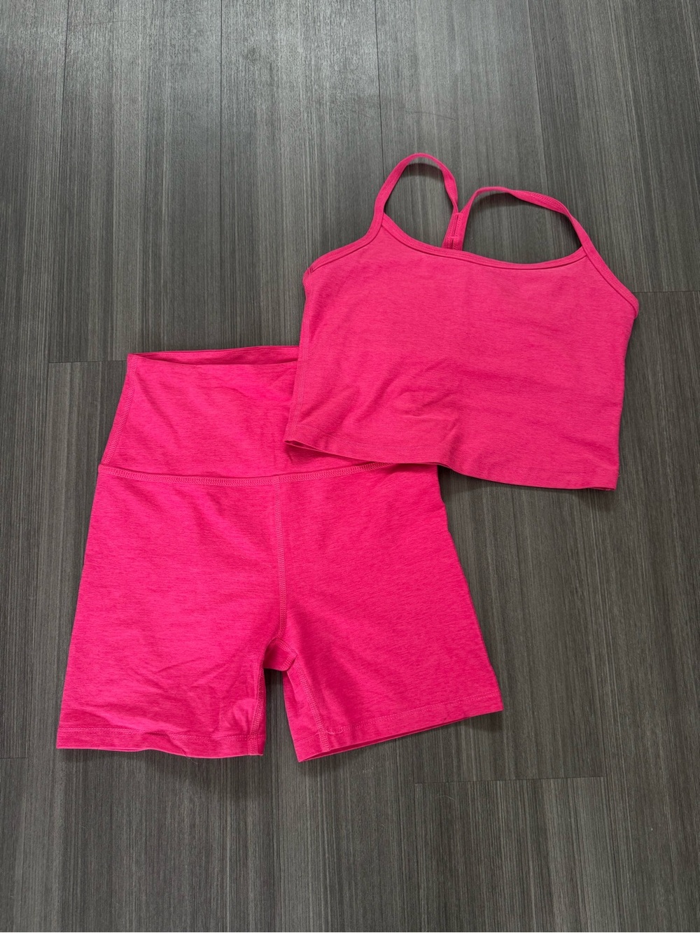 Beyond Yoga Hot Pink Cropped Tank & High-Waist Bike Shorts Set